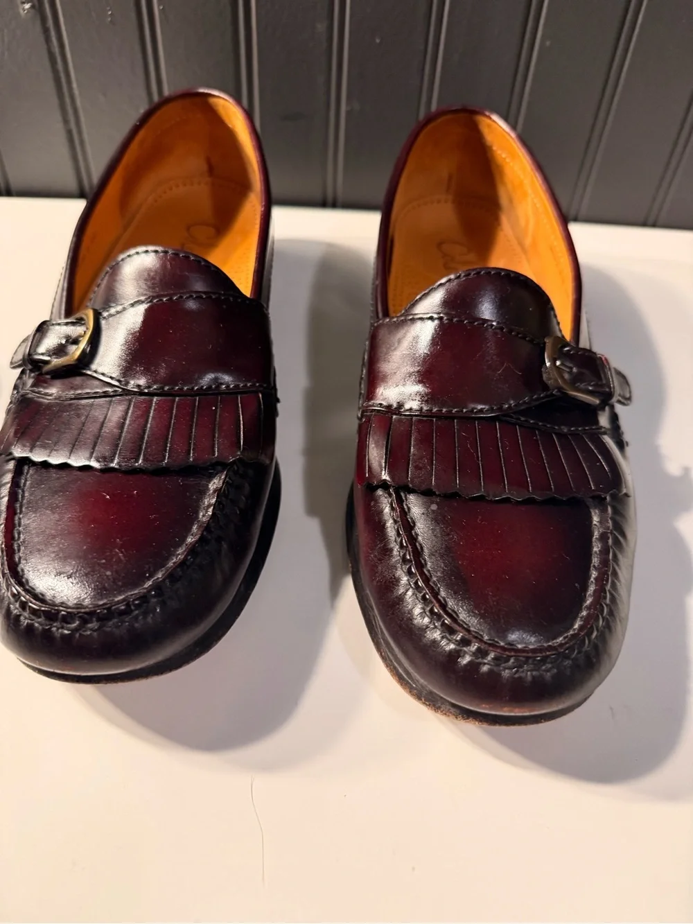 Cole Haan men's burgundy leather kiltie buckle monk strap loafers 9.5d